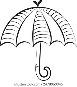 Line art of cute umbrella isolated on white background for print or use as sticker, card, T shirt