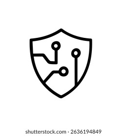 Line Art Cybersecurity Shield com Elementos de Placa de Circuito Ícone de Tecnologia
