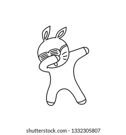 line art, dabbing rabbit's cool expression with glasses