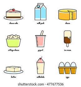 Line art dairy icon set. Infographic elements