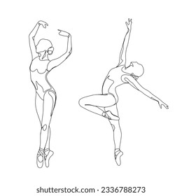 Line art dance women. Simple ballet poses