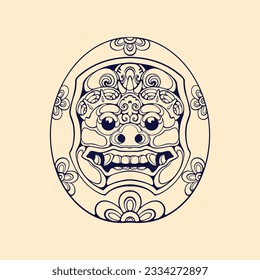 line art Daruma mask vector