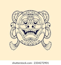 line art Daruma mask vector
