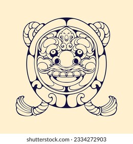 line art Daruma mask vector