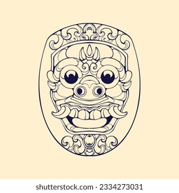 line art Daruma mask vector