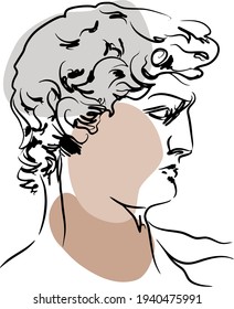 Line art  David portrait concept illustration and geometric shapes in neutral colours. David Michelangelo. Vector linear illustration of David sculpture by Michelangelo. 
