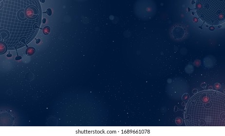 Line art of Deadly Corona Virus Flying in the Dark, Blue coronavirus with red pulse Background Concept