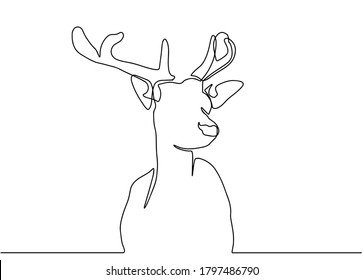 Line art deer. Abstract modern decoration. Vector illustration. One line drawing. Black and white. Trendy concept for logo. One line design silhouette deer. Hand drawn style minimalism. Vector.