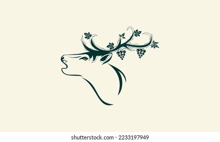 logotipo de venado de arte de línea y uva