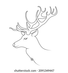 Line Art Hirsch Kopf. Illustration von Waldtieren.