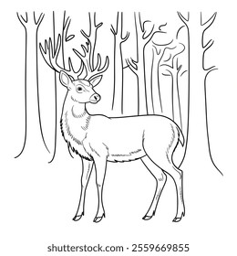 A line art deer illustration of a coloring book 