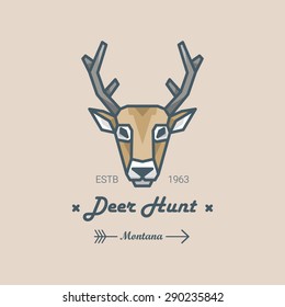 Line art deer logo. Flat vector illustration