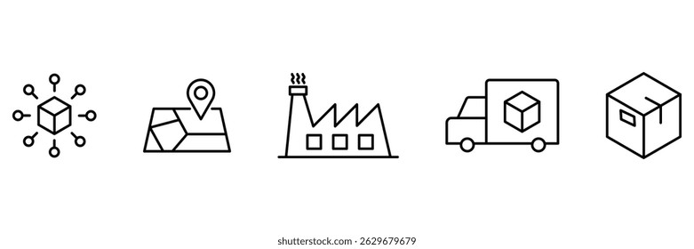 Line art delivery and logistics icon set. Set of line icons related to supply chain. Vector illustration.