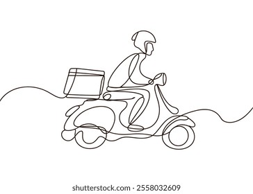  Line Art of a Delivery Person on a Scooter