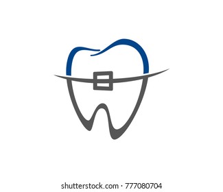 Line Art Dental Dentist with Brace or Stirrup Teeth for Medicine Logo Symbol