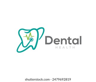 línea de arte solución dental con pulso logo icono diseño Plantilla ilustración inspiración