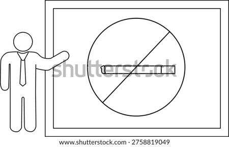 Line art depicting a man presenting a nosmoking sign