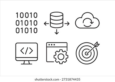 Una representación de arte lineal del flujo de datos entre una base de datos y varias aplicaciones digitales.