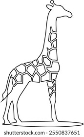 A line art depiction of a giraffe featuring abstract geometric patterns. This image is ideal for artistic creations, children's projects, logos, and conceptual designs emphasizing wildlife.