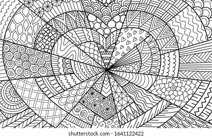 Line art design for background, backdrop for valentines card, wedding invitation, pillow case design and adult coloring book for anti stress. Vector illustration