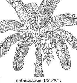 Line art design of banana tree for printing on product, adult coloring book, laser cut, wood work and so on. Vector illustration