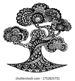 Line art design of beautiful tree for coloring book, coloring page, and printing product. Vector illustration