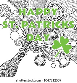 Line art design of beer bottle with the phrase Happy St. Patricks day. Vector illustration