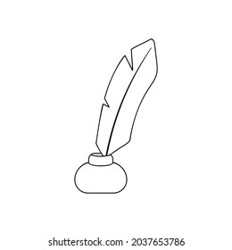 Line art design cartoon inkwell with a pen illustration. Post element.