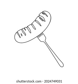 Line art design cartoon sausage illustration. Oktoberfest element
