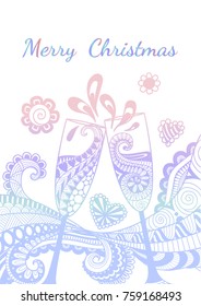 Line art design of champagne glasses toasting with the word Merry Christmas isolated on white background for poster,banner and other design element.Vector illustration
