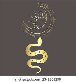 Line Art Design with Crescent on the dark Background. Vector Illustration.