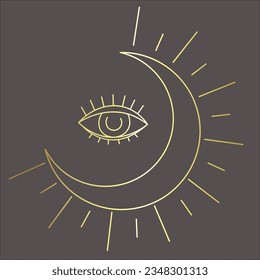 Line Art Design with Crescent on the dark Background. Vector Illustration.