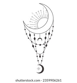Line Art Design with Crescent on the white Background. Vector Illustration.