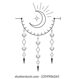 Line Art Design with Crescent on the white Background. Vector Illustration.