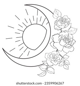 Line Art Design with Crescent on the white Background. Vector Illustration.