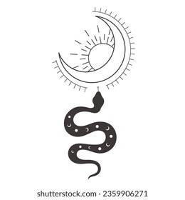 Diseño de líneas de arte con la media luna en el fondo blanco. Ilustración vectorial.