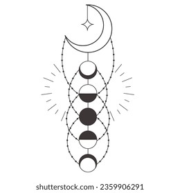 Line Art Design with Crescent on the white Background. Vector Illustration.