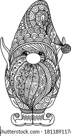 Line art design of cut gnome for coloring book, print on products and so on. Vector illustration