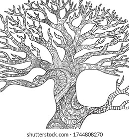 Line art design of dry tree branches for engraving, coloring book, coloring page, printing on product and so on. Vector illustration
