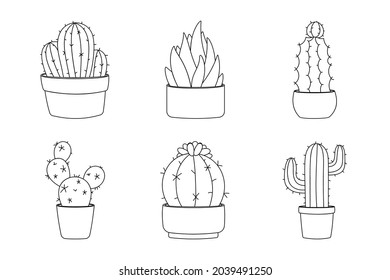 Line art design element cactus collection.