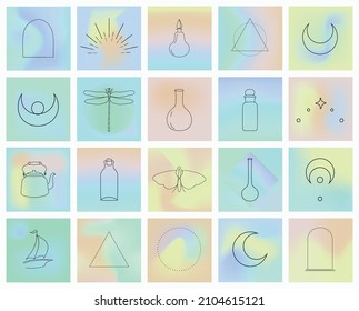 Line Art Design Elements and Illustrations. Abstract Spiritual Symbols, Icons. Magic Esoteric Art