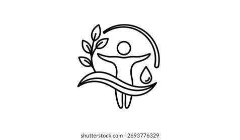 Line art design featuring a person leaves water drop and curved arch