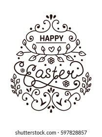 Line art design. Happy Easter lettering. Vector illustration.