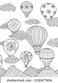 Line art design of hot air balloon for coloring book page.Vector illustration