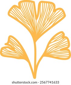 line art design illustration of leaf, flower, and ginkgo