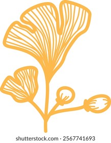 line art design illustration of leaf, flower, and ginkgo