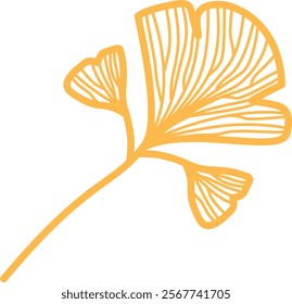 line art design illustration of leaf, flower, and ginkgo