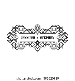 Line Art Design for Invitations, Posters, Badges. Linear Element. Geometric Style. Ornate Element for Design. Wedding Invitation. Elegant Luxury Design Template. Lineart Vector Illustration.