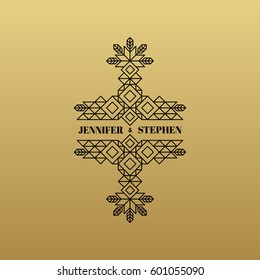 Line Art Design für Einladungen, Poster, Abzeichen. Lineares Element. Geometrischer Stil. Ornate-Element für Design. Hochzeitseinladung. Elegantes Design-Template. Vektorgrafik der Linie.