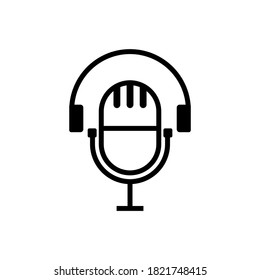 Diseño de líneas de arte del micrófono. Buena plantilla para el diseño de podcast.